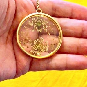 Handmade  Vintage Gold Tone Pound Clear Acrylic with flowers & Thin Chain.
